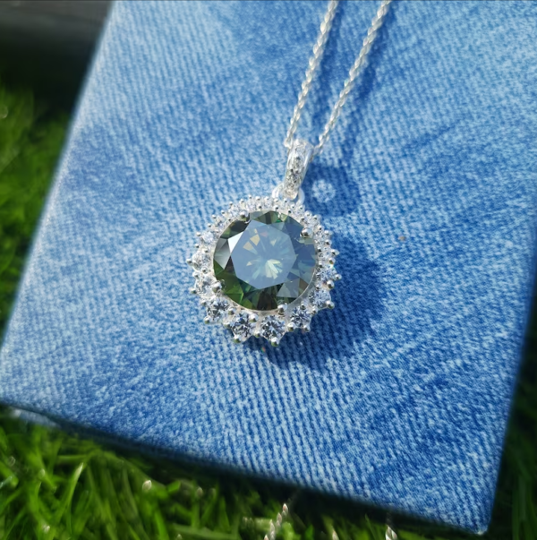 Moissanite Necklace, Blue Green Moissanite Necklace, Engagement Gift, Solid Sterling Silver, Natural Moissanite, 10ct Round,Wedding Necklace